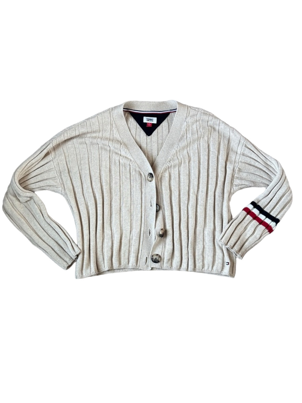 Tommy Jeans Tommy Hilfiger Tan Knit Crop Cardigan SIZE XL